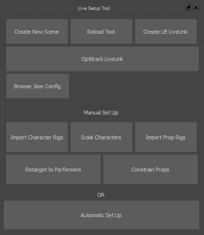 Full Live Setup panel in MotionBuilder