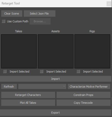Retarget Tool panel in MotionBuilder